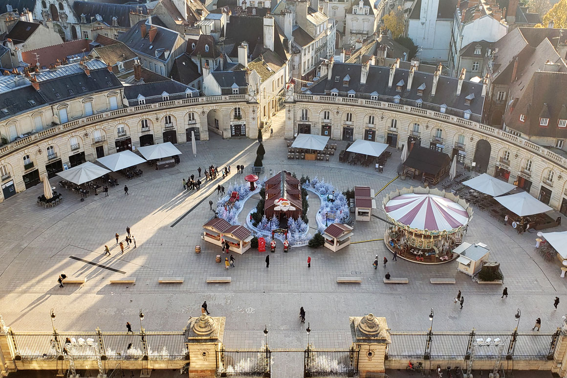 aerial photo of the central square of the historic heart of Dijon, France 