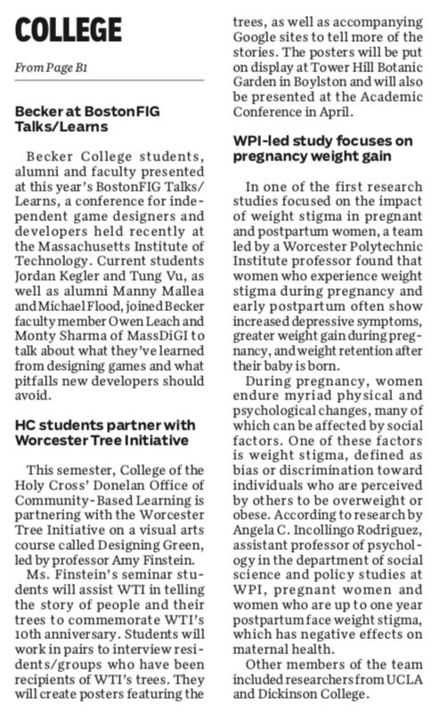 Picture of newspaper column with Holy Cross/WTI Article.