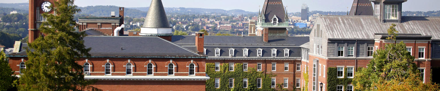 view of O'Kane Hall and Smith Hall spires from the Hogan Campus Center