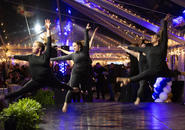 Inauguration celebration with students taking place on Kimball Quad.