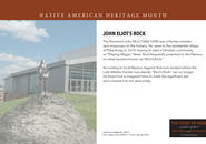 History of Rev. John Eliot's preaching on a rock atop Pakachoag Hill.