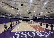 Teams playing cornhole in the Hart Gymnasium
