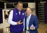 President Rougeau and Dr. Lawrence Rhein or UMass Memorial Children's Medical Center are shown smiling 