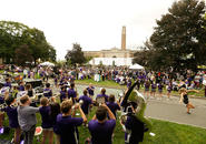 The Crusader Pep Band plays to a packed crowd. Photo by Tom Rettig