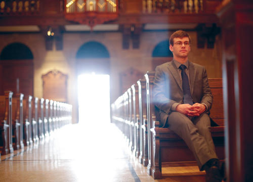 Luke Lapean '19 in St. Joseph Memorial Chapel