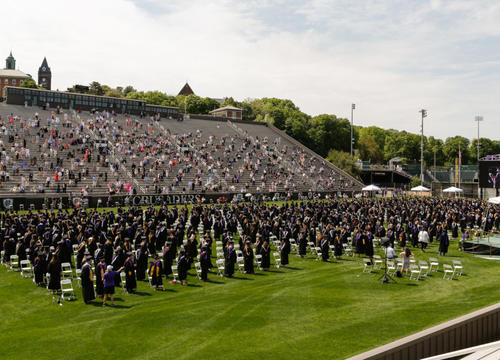 wide angle shot of commencement. Photo by Matt Wright