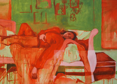 Julia Covelle, "Bed Bugs," Oil on Canvas, 36" x 60"