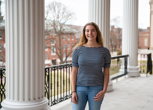 Carolyn Dunderdale '22 on Fenwick Porch