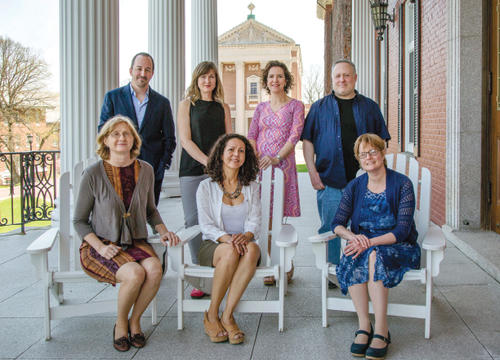 (standing) Jonathan Mulrooney, Cristi Rinklin, Susan Amatangelo, Jeffrey Bernstein, (seated) Cynthia Stone, Rosa Carrasquillo, Ellen Perry on Fenwick Porch