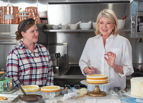 Catherine Foley '10 presents during an episode of "Bakeaway Camp" in Stewart's kitchen during a mentoring session.