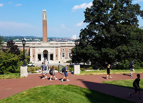 Worcester skyline is seen here from the Holy Cross campus. Photo by Hui Li '21