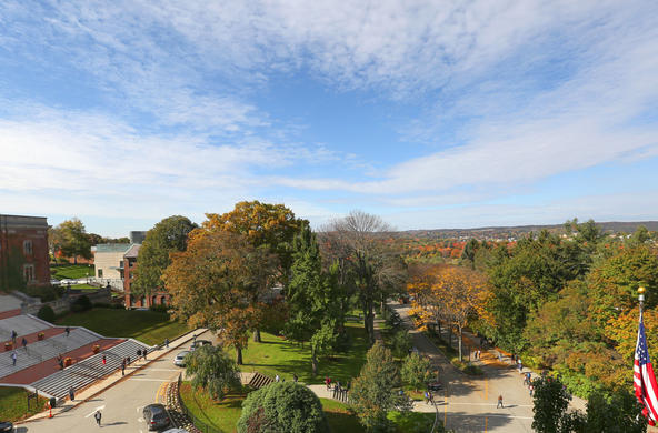 aerial view of Linden Lane with Dinand Library to the left