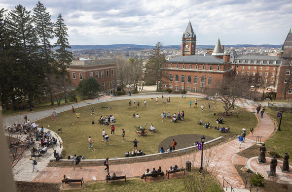 Students gather in the hoval