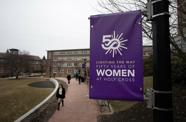 50 anniversary of coeducation banners on campus