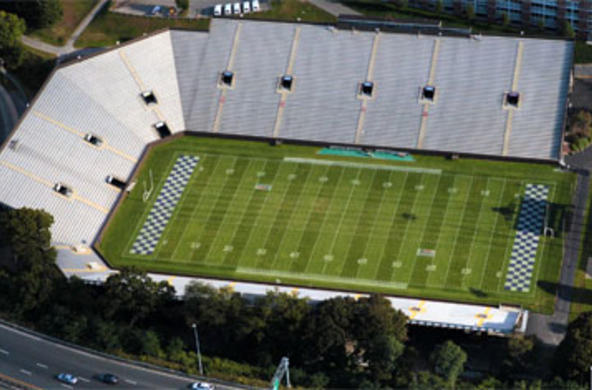 aerial view of fitton field football stadium