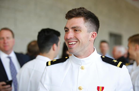 a naval ensign in dress whites