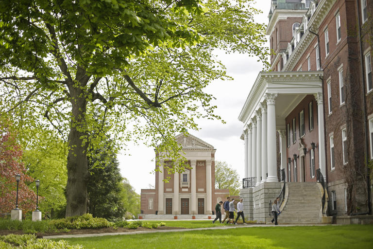 St. Joseph Memorial Chapel and Fenwick Hall during springtime
