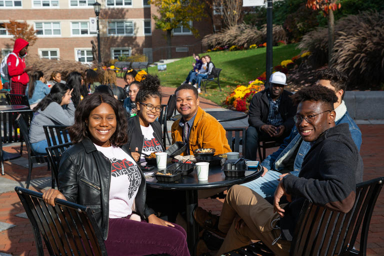 Students having lunch outside