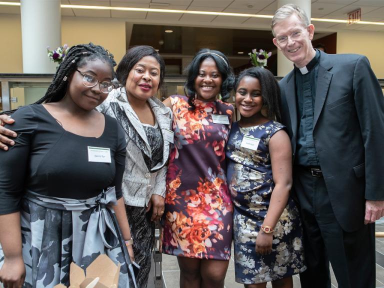 group image of students and father