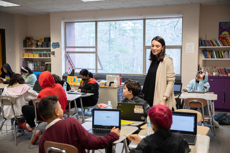 Alumni, Hannah Trueman at Sullivan Middle School teaching