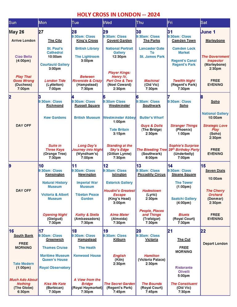 Schedule for Maymester 2024