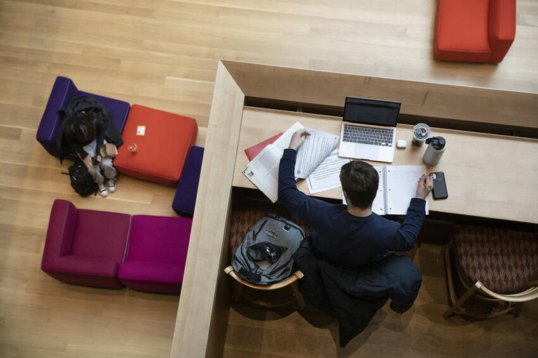 Student working on a laptop