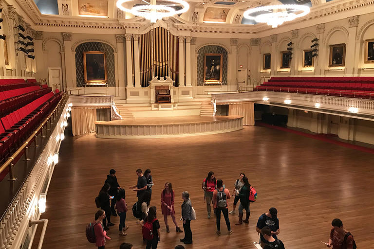 Students visit Mechanics Hall. 