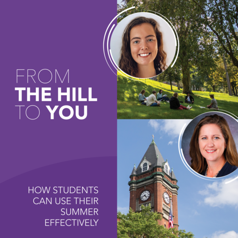 Headshots of presenters with campus scenic image in the background.
