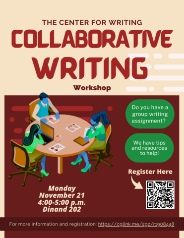 Collaborative Writing Workshop Monday November 21 4:00-5:00 p.m. Dinand 202