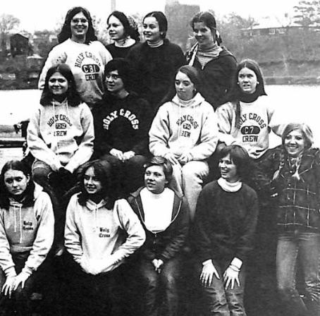 Black and white photo of Holy Cross women from the 1970s.