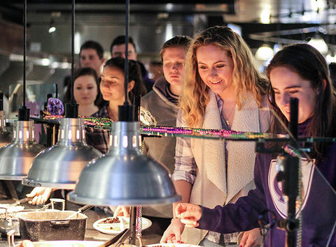 Students are pictured here in a Holy Cross dining hall